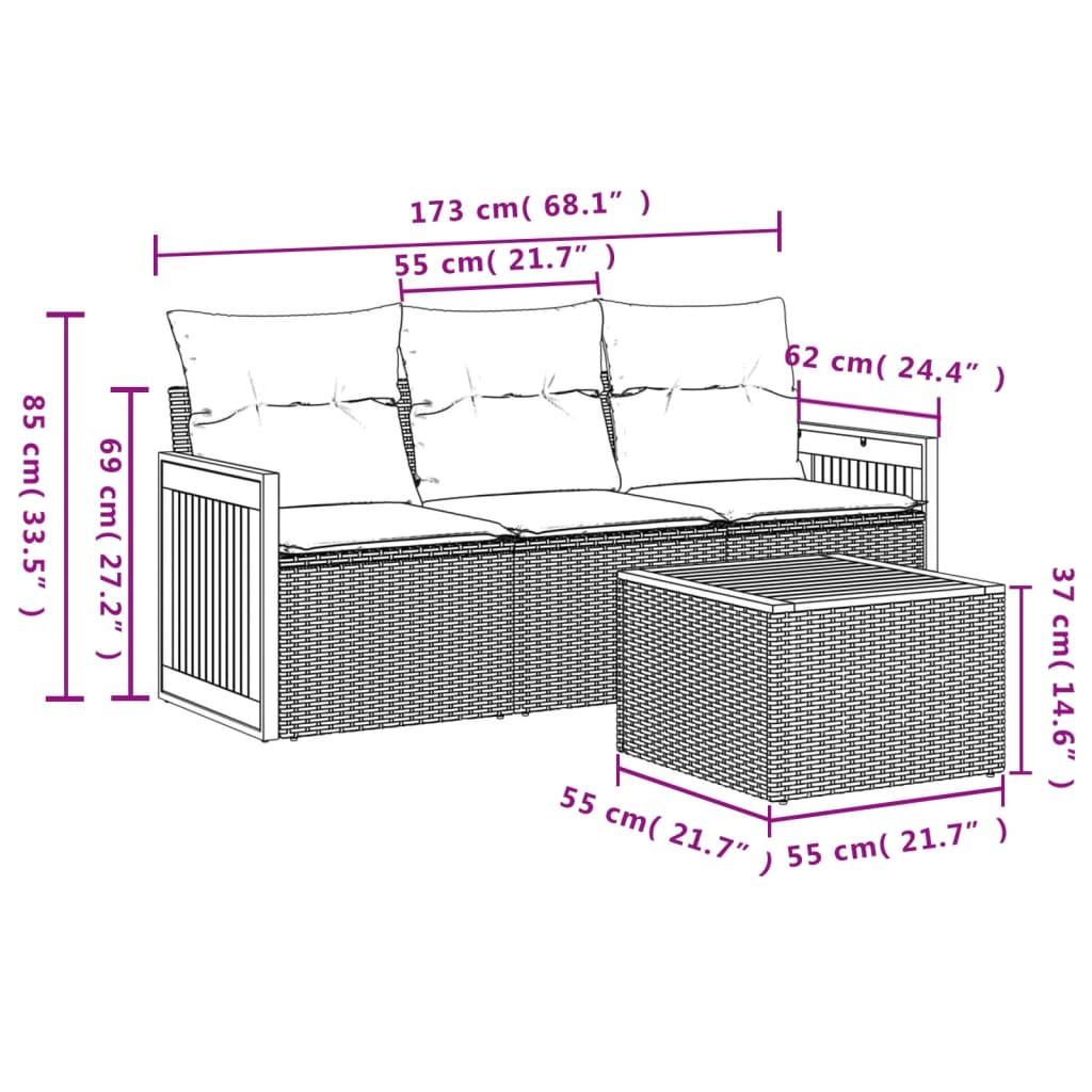 Set canapele de grădină, 4 piese, cu perne, bej, poliratan