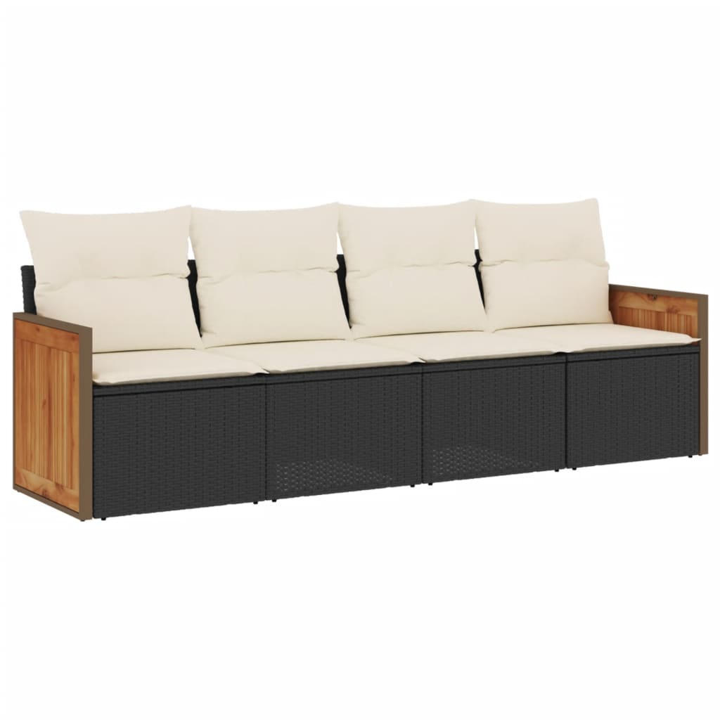 Set mobilier de grădină cu perne, 4 piese, negru, poliratan