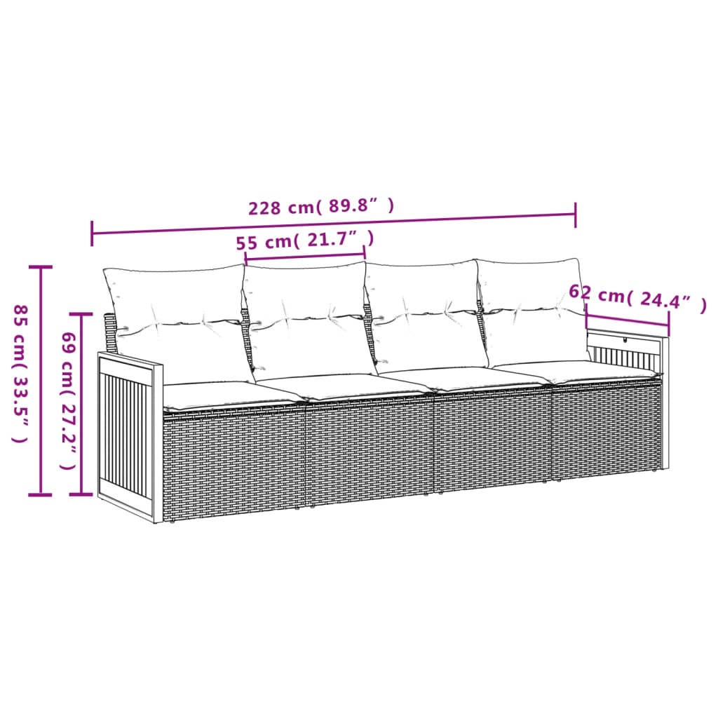 Set mobilier de grădină cu perne, 4 piese, negru, poliratan