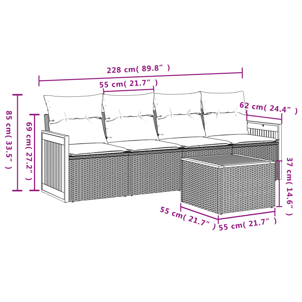 Set mobilier de grădină cu perne, 5 piese, negru, poliratan - Lando