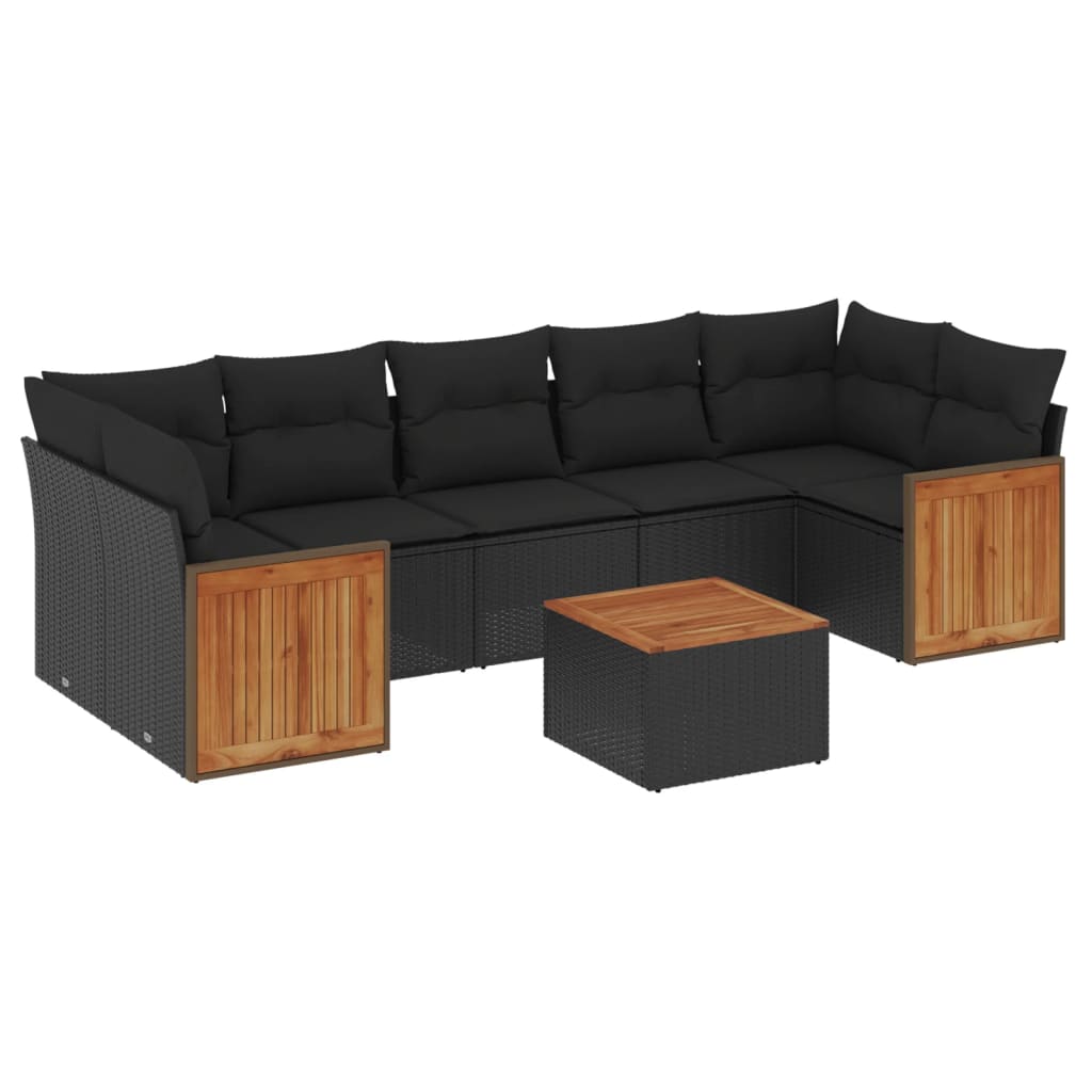 Set mobilier de grădină cu perne, 8 piese, negru, poliratan