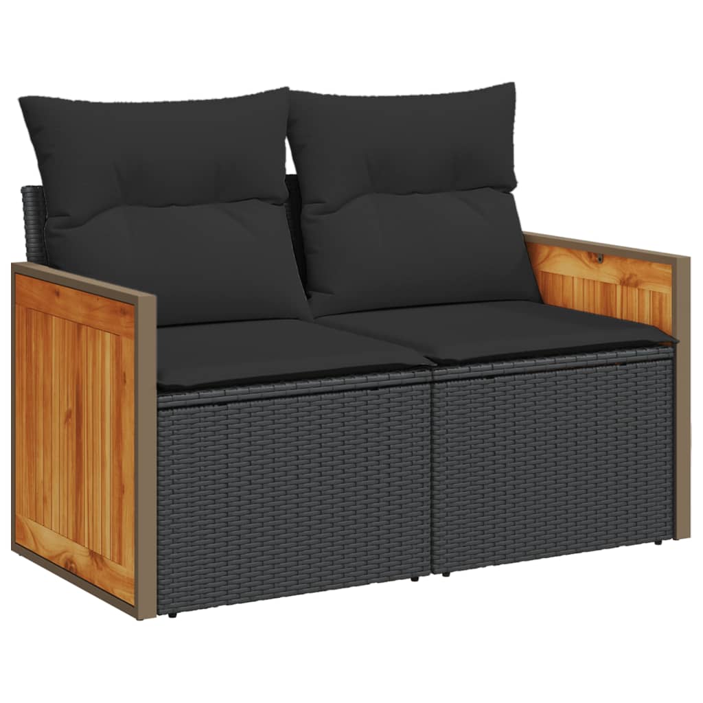 Set mobilier de grădină cu perne, 8 piese, negru, poliratan