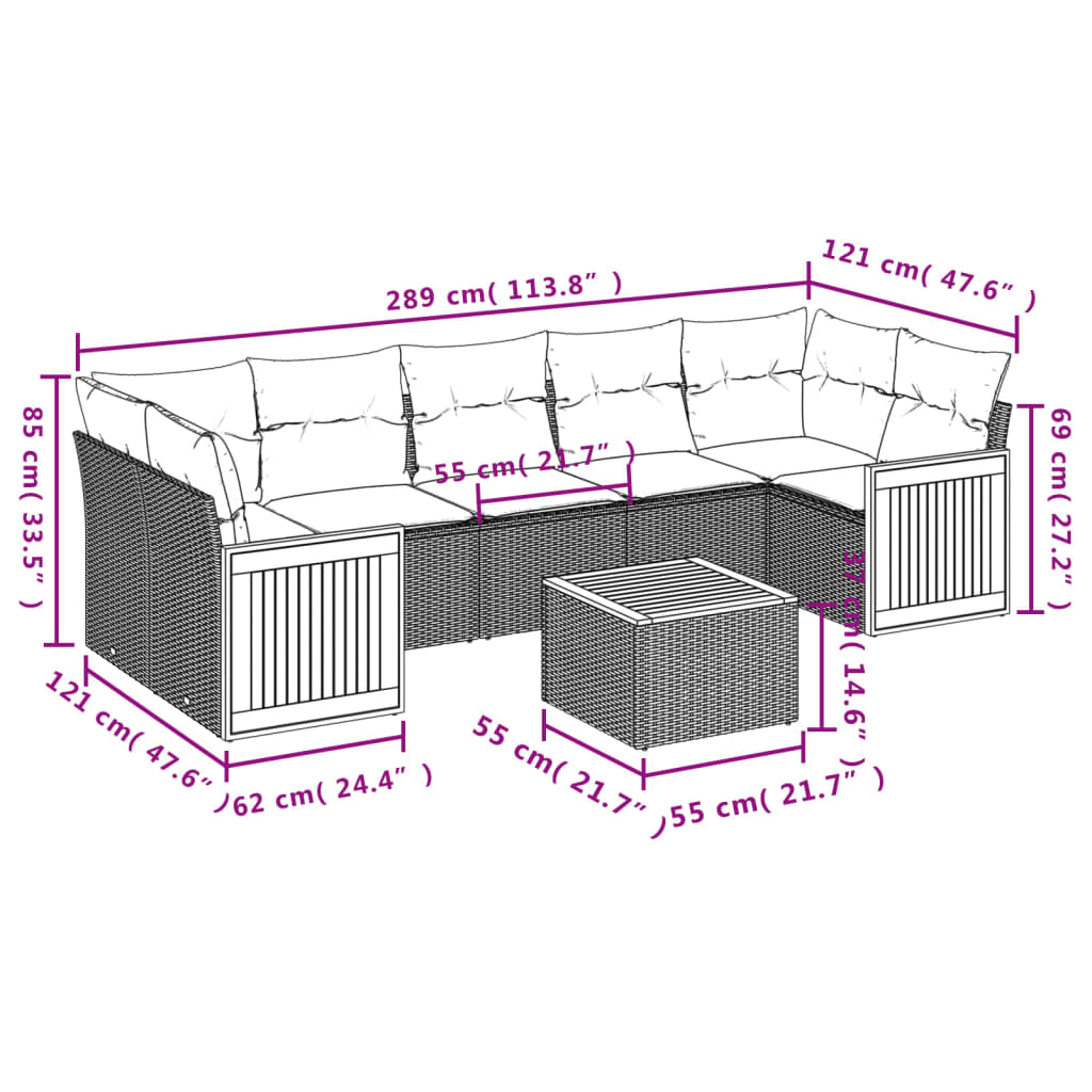 Set mobilier de grădină cu perne, 8 piese, negru, poliratan