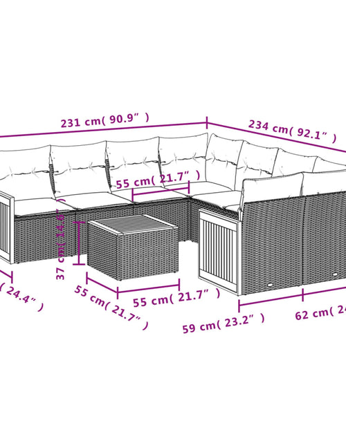 Încărcați imaginea în vizualizatorul Galerie, Set mobilier de grădină cu perne, 9 piese, negru, poliratan
