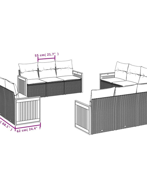 Încărcați imaginea în vizualizatorul Galerie, Set canapele de grădină, 12 piese, cu perne, negru, poliratan

