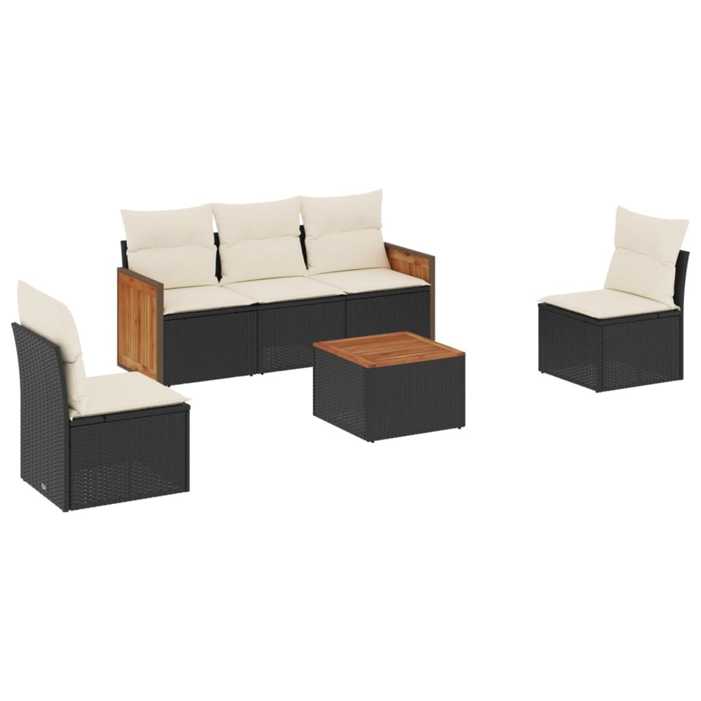 Set mobilier de grădină cu perne, 6 piese, negru, poliratan