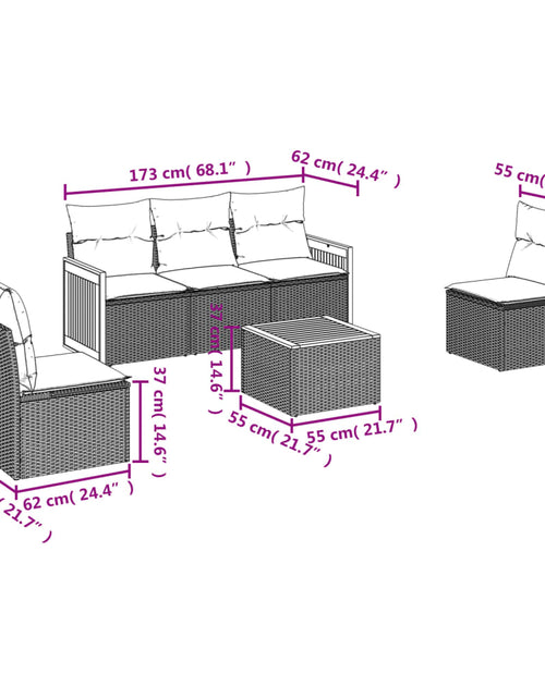 Загрузите изображение в средство просмотра галереи, Set mobilier de grădină cu perne, 6 piese, negru, poliratan
