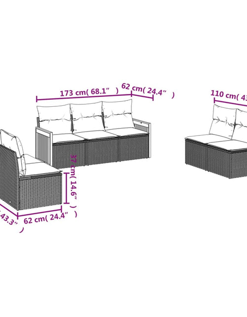 Încărcați imaginea în vizualizatorul Galerie, Set canapele de grădină cu perne, 7 piese, negru, poliratan
