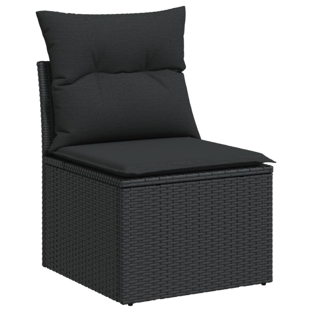 Set mobilier de grădină cu perne, 8 piese, negru, poliratan - Lando