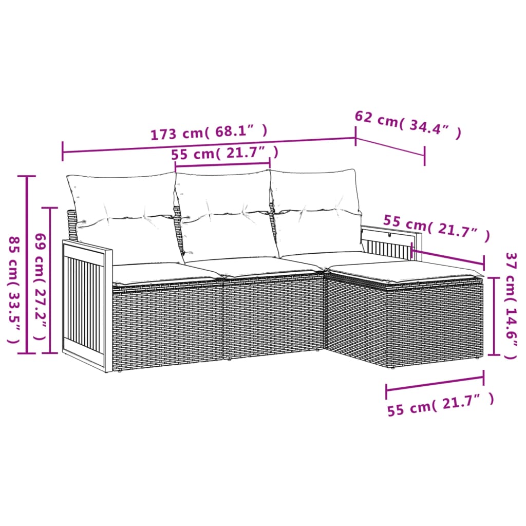 Set canapele de grădină, 4 piese, cu perne, bej, poliratan