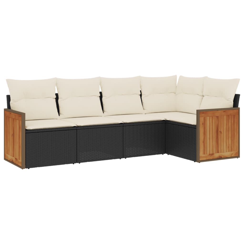 Set mobilier de grădină cu perne, 5 piese, negru, poliratan