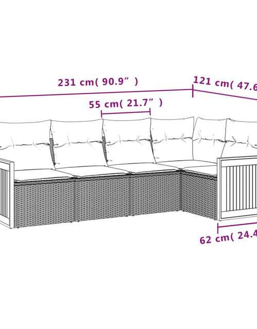 Încărcați imaginea în vizualizatorul Galerie, Set mobilier de grădină cu perne, 5 piese, negru, poliratan
