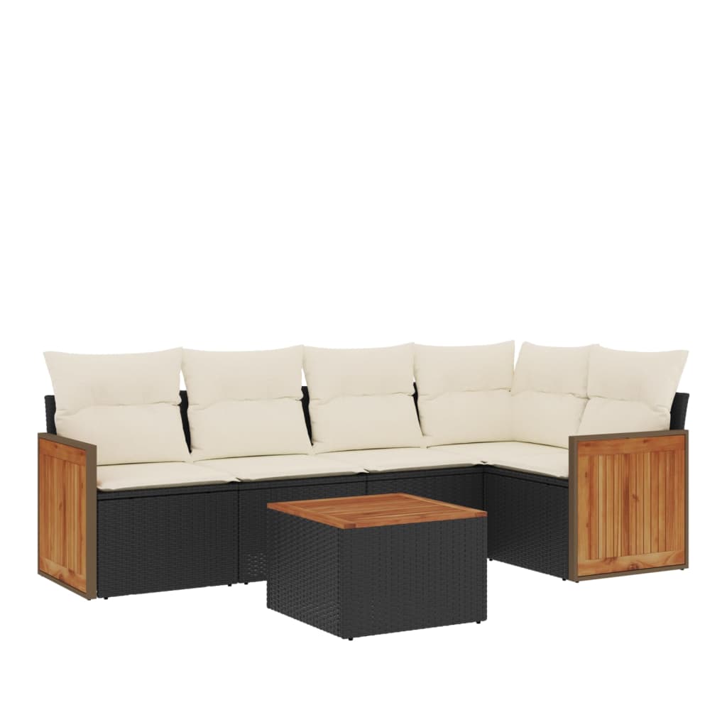 Set mobilier de grădină cu perne, 6 piese, negru, poliratan