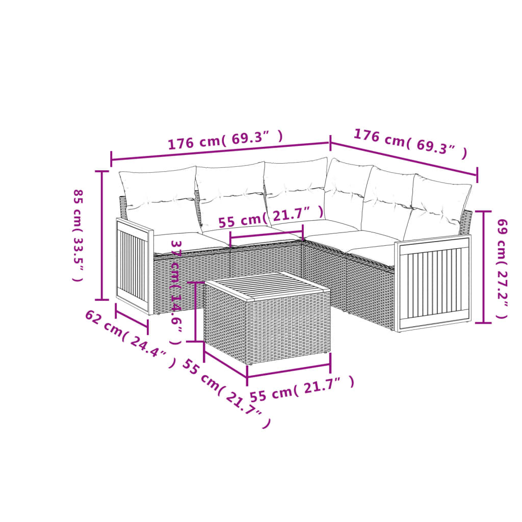 Set mobilier de grădină cu perne, 6 piese, negru, poliratan - Lando