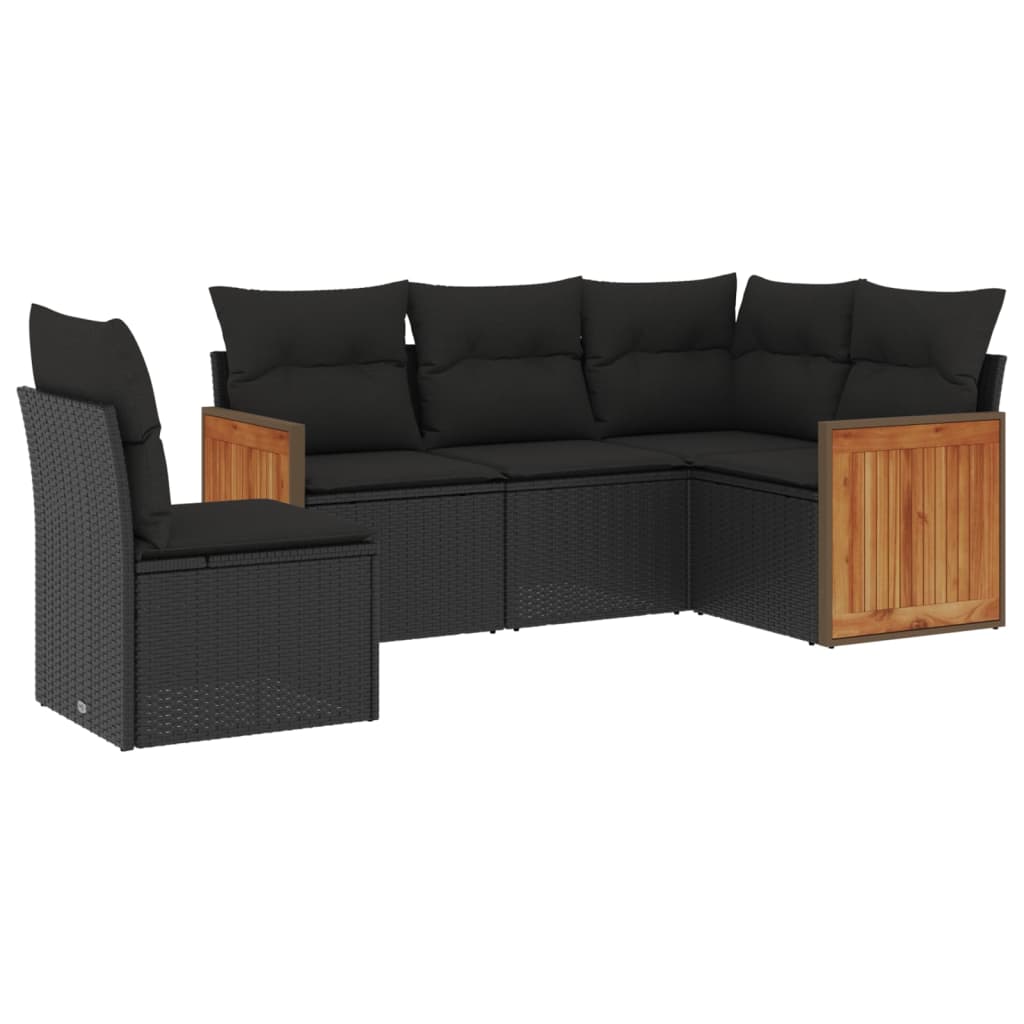 Set mobilier de grădină cu perne, 5 piese, negru, poliratan