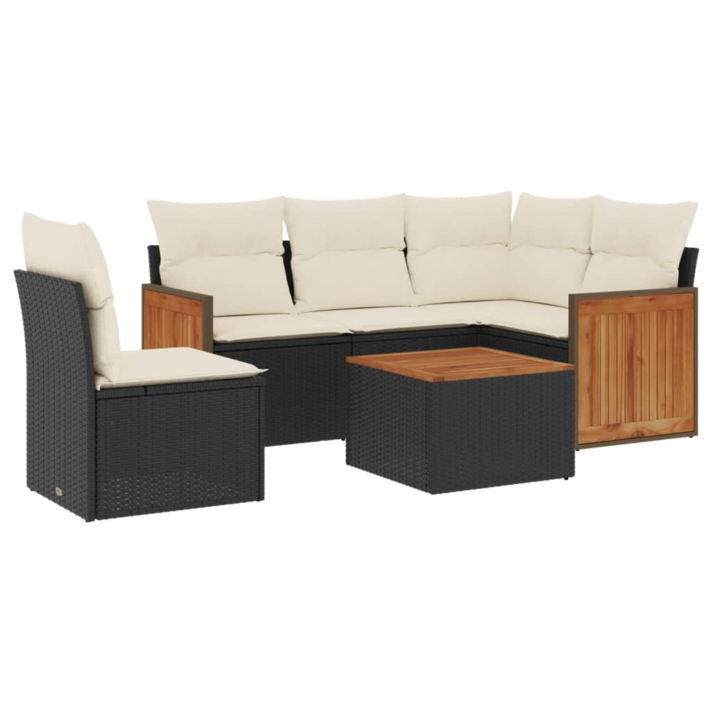 Set mobilier de grădină cu perne, 6 piese, negru, poliratan