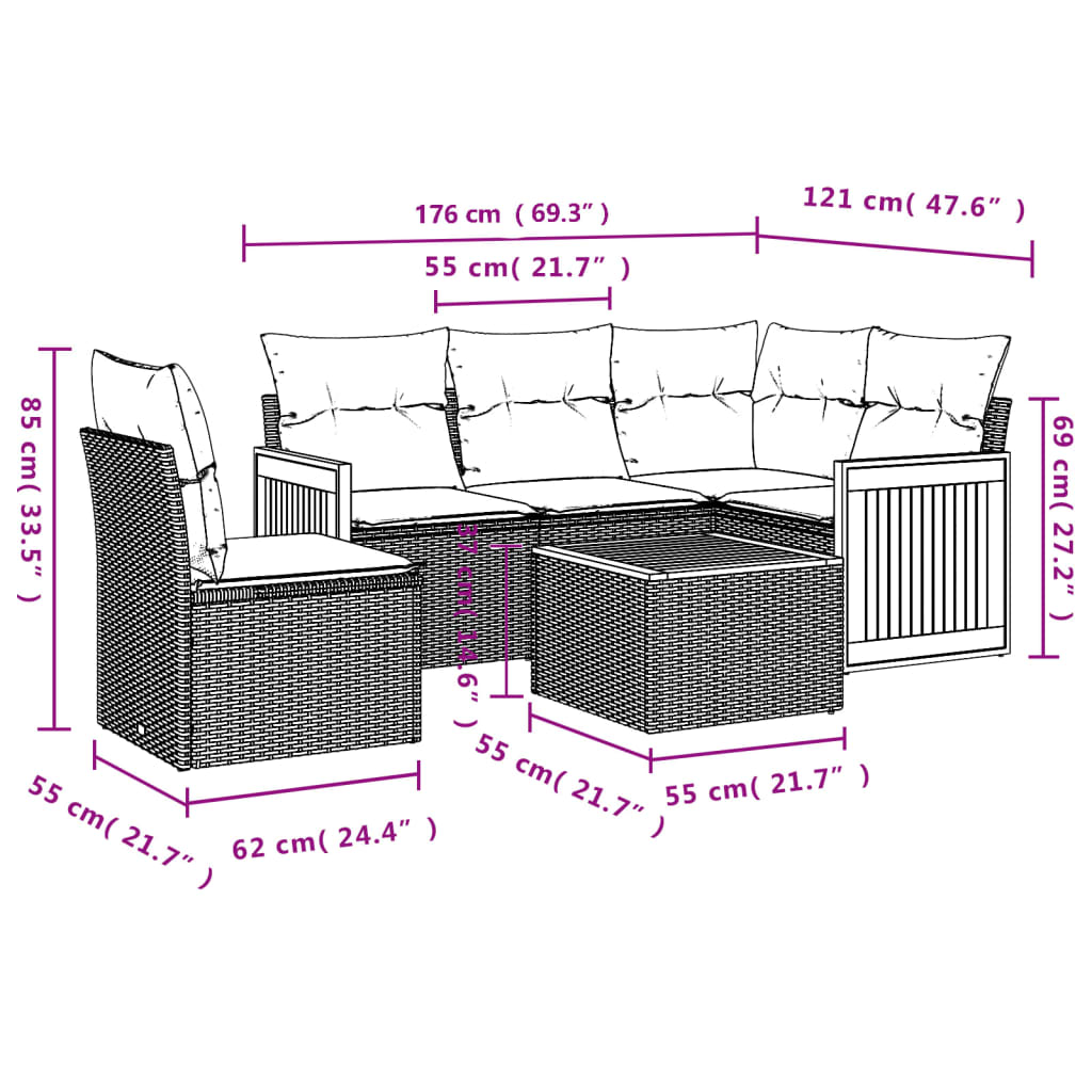 Set mobilier de grădină cu perne, 6 piese, negru, poliratan