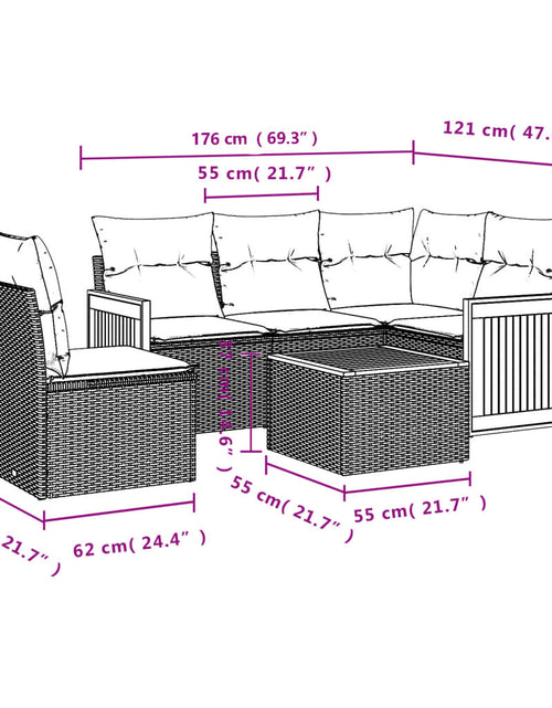 Загрузите изображение в средство просмотра галереи, Set mobilier grădină cu perne, 6 piese, gri, poliratan
