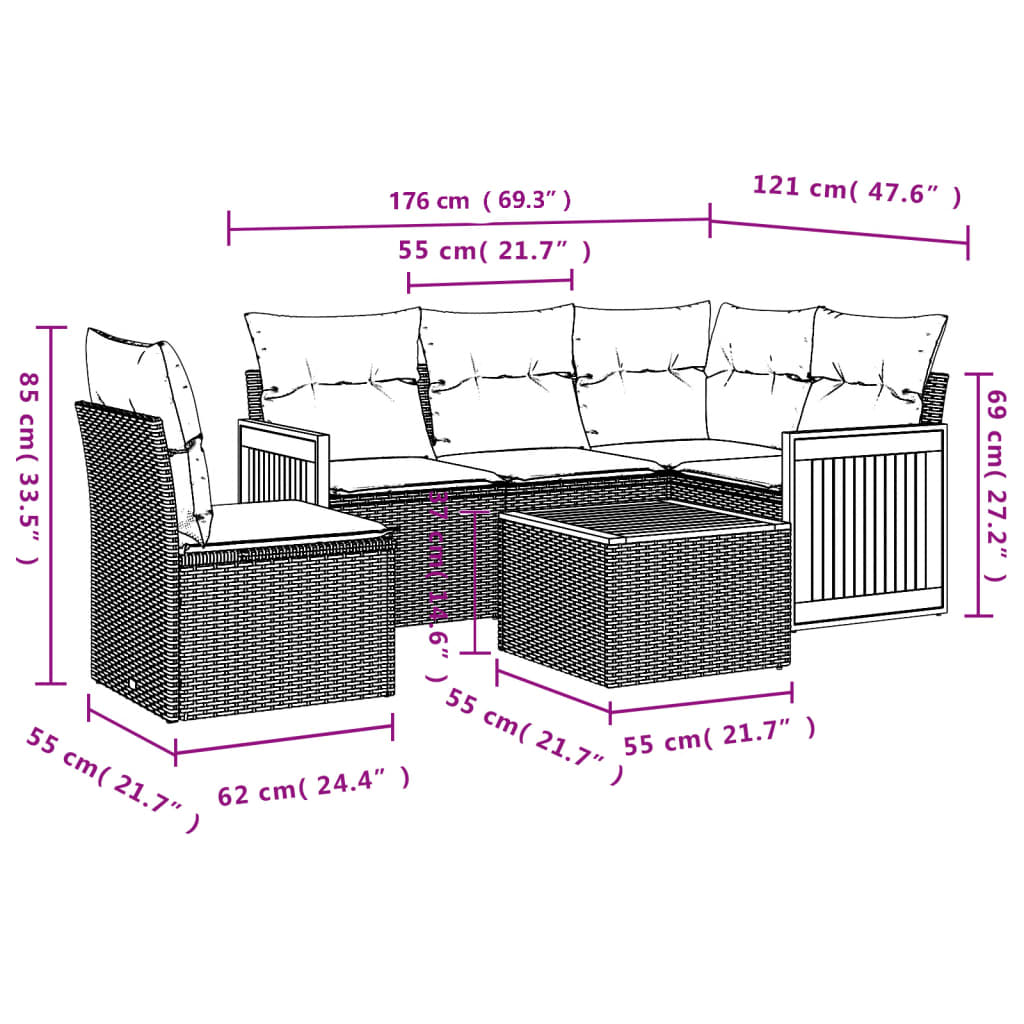 Set mobilier grădină cu perne, 6 piese, gri, poliratan