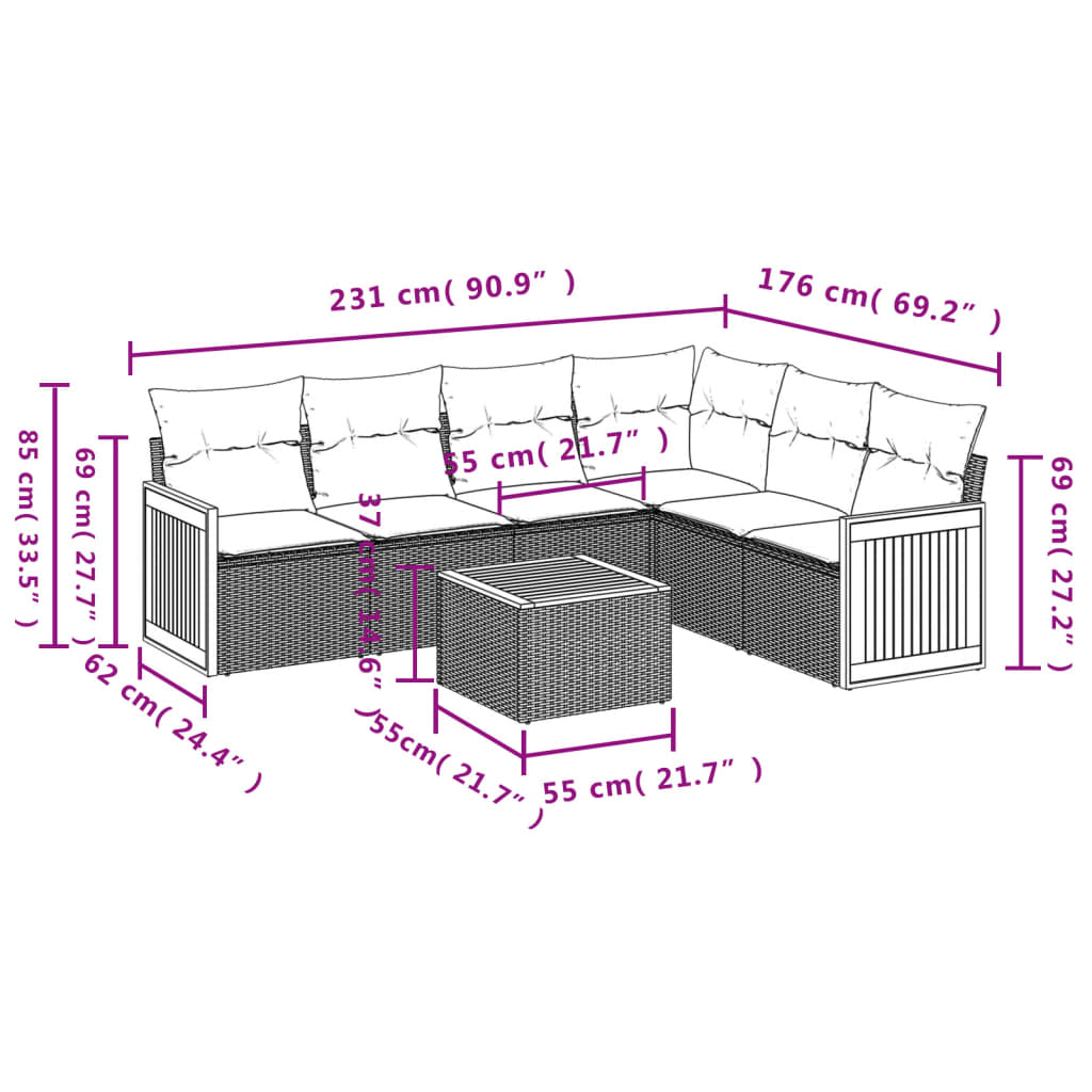 Set canapele de grădină, 7 piese, cu perne, gri, poliratan