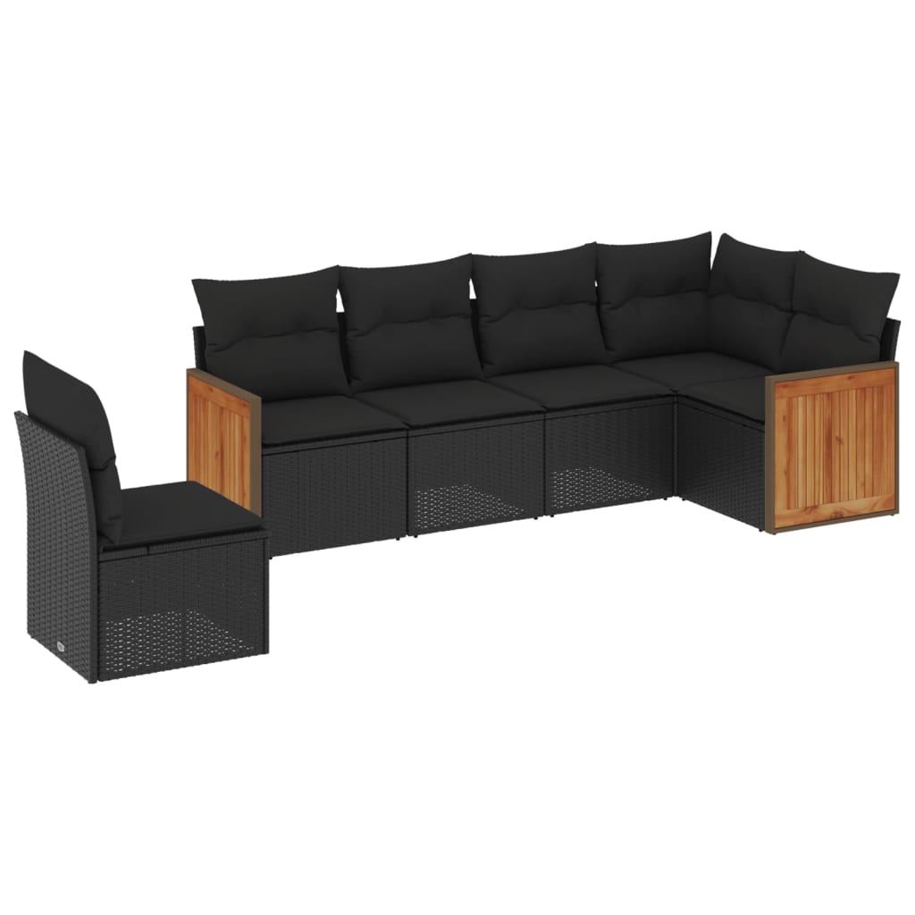 Set mobilier de grădină cu perne, 6 piese, negru, poliratan