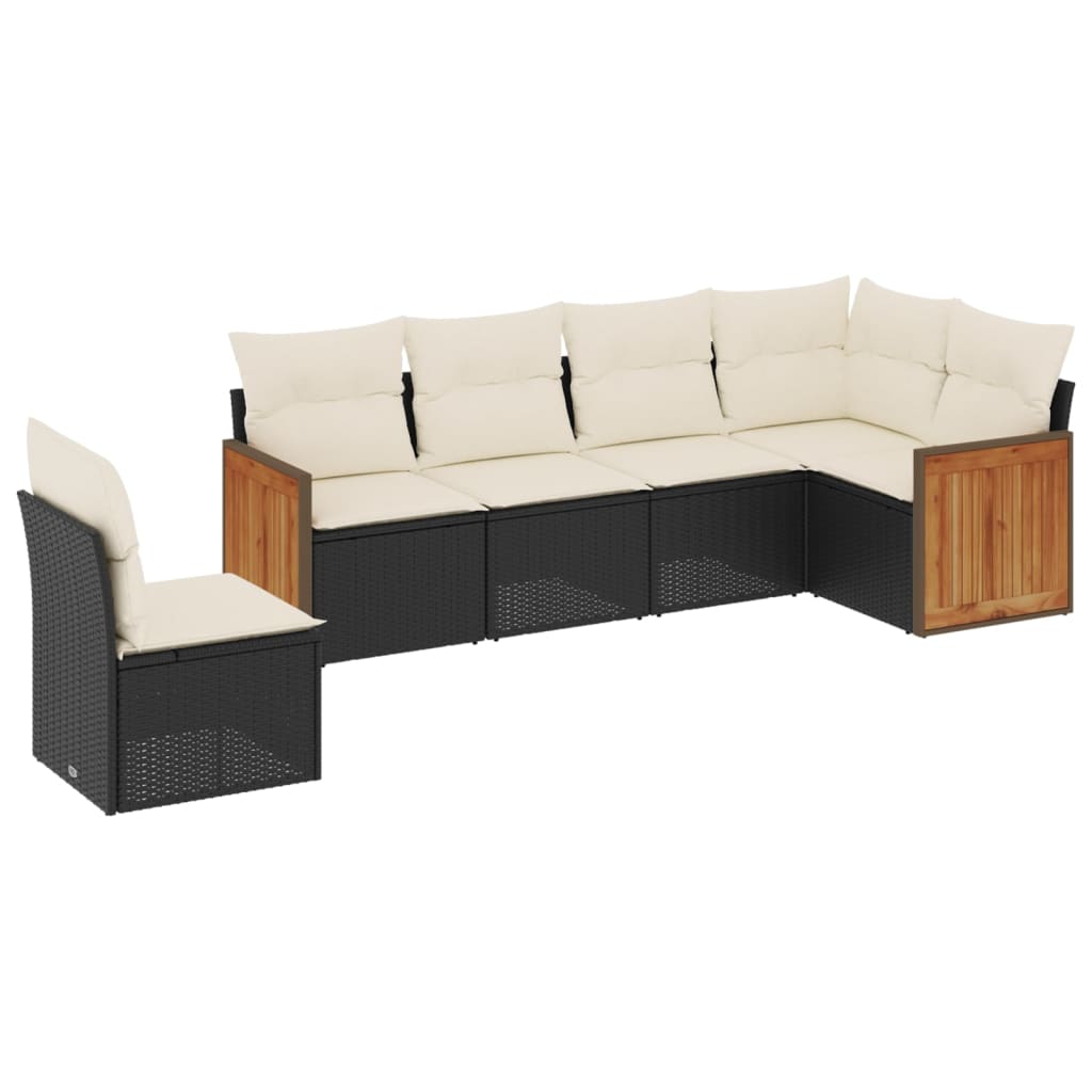 Set mobilier de grădină cu perne, 6 piese, negru, poliratan