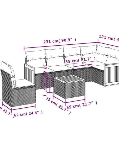 Încărcați imaginea în vizualizatorul Galerie, Set canapele de grădină, 7 piese, cu perne, bej, poliratan
