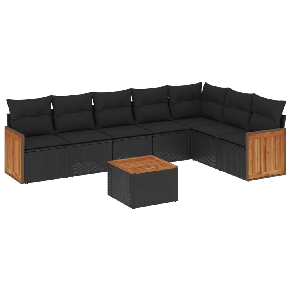 Set mobilier de grădină cu perne, 8 piese, negru, poliratan