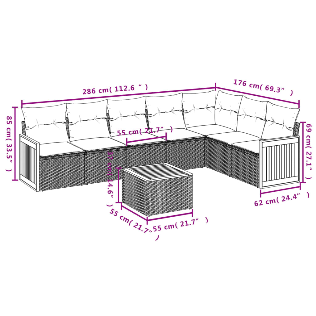 Set mobilier de grădină cu perne, 8 piese, negru, poliratan