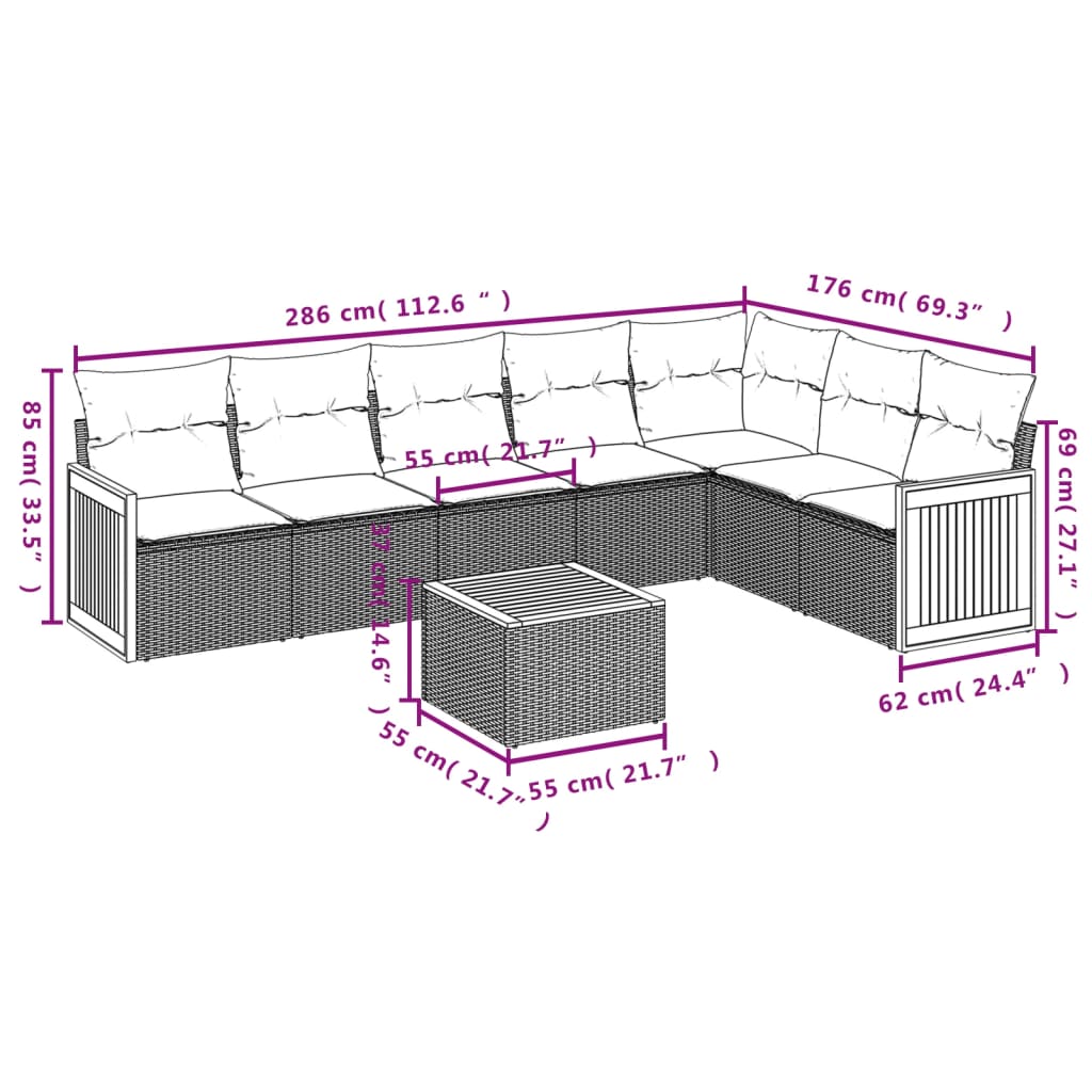 Set mobilier de grădină cu perne, 8 piese, negru, poliratan