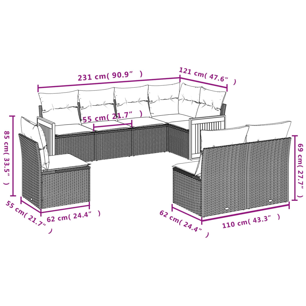 Set canapele de grădină, 8 piese, cu perne, bej, poliratan