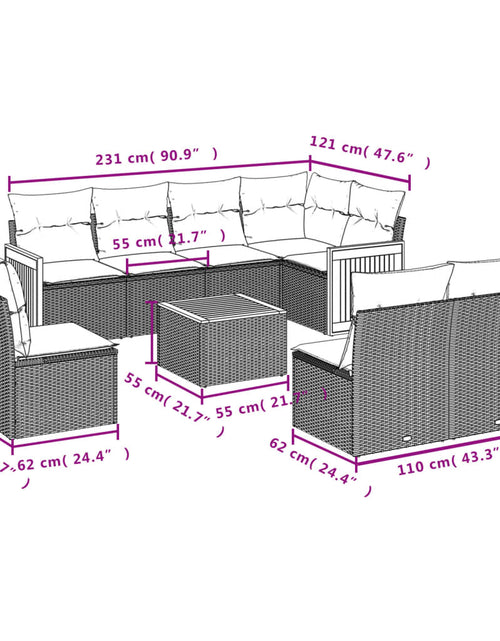 Загрузите изображение в средство просмотра галереи, Set mobilier de grădină cu perne, 9 piese, negru, poliratan
