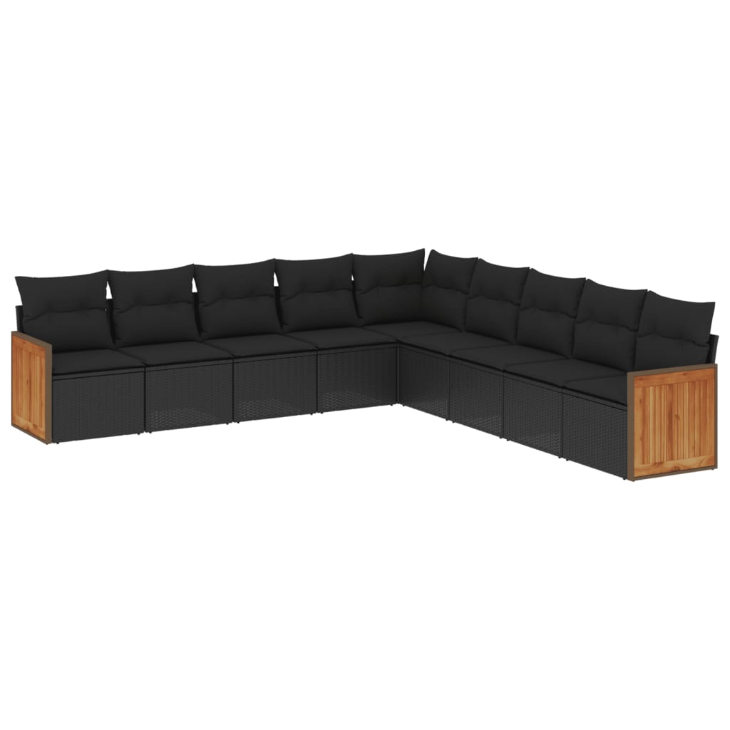 Set mobilier de grădină cu perne, 9 piese, negru, poliratan