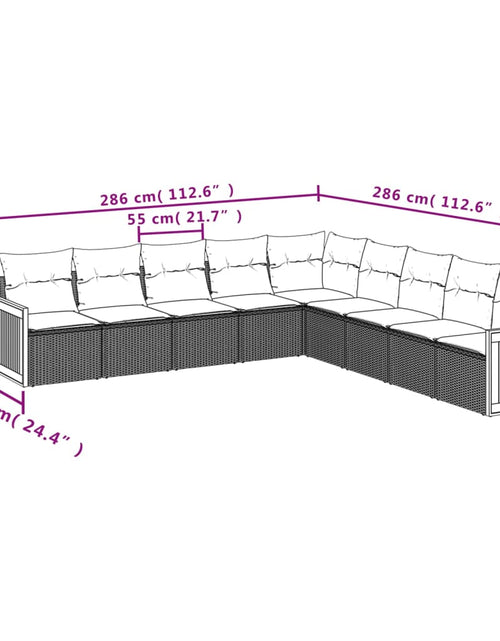 Încărcați imaginea în vizualizatorul Galerie, Set mobilier de grădină cu perne, 9 piese, negru, poliratan
