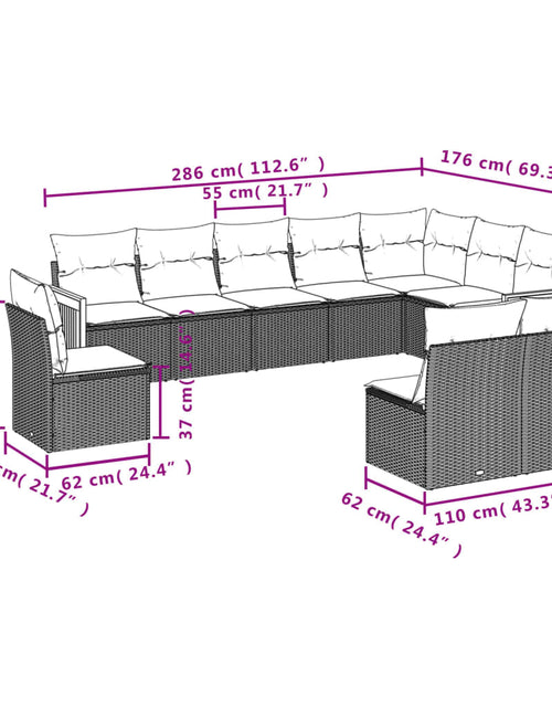 Încărcați imaginea în vizualizatorul Galerie, Set mobilier de grădină cu perne, 10 piese, gri, poliratan
