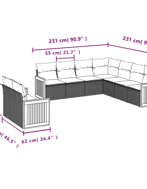 Încărcați imaginea în vizualizatorul Galerie, Set canapele de grădină, 9 piese, cu perne, bej, poliratan
