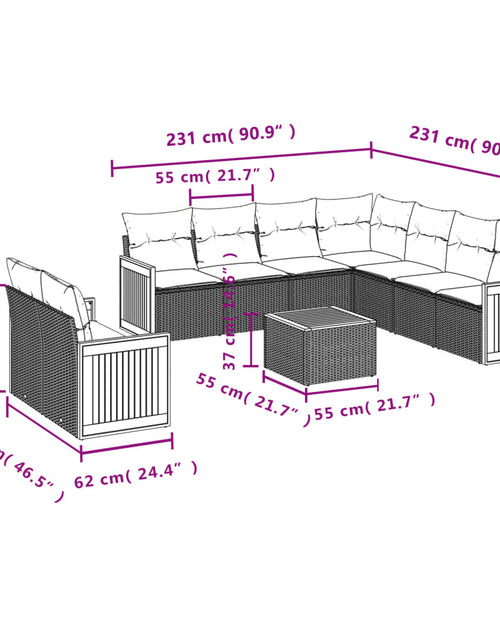 Încărcați imaginea în vizualizatorul Galerie, Set canapele de grădină cu perne, 10 piese, negru, poliratan
