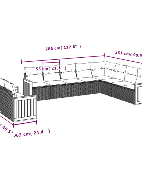 Încărcați imaginea în vizualizatorul Galerie, Set canapele de grădină cu perne, 10 piese, negru, poliratan
