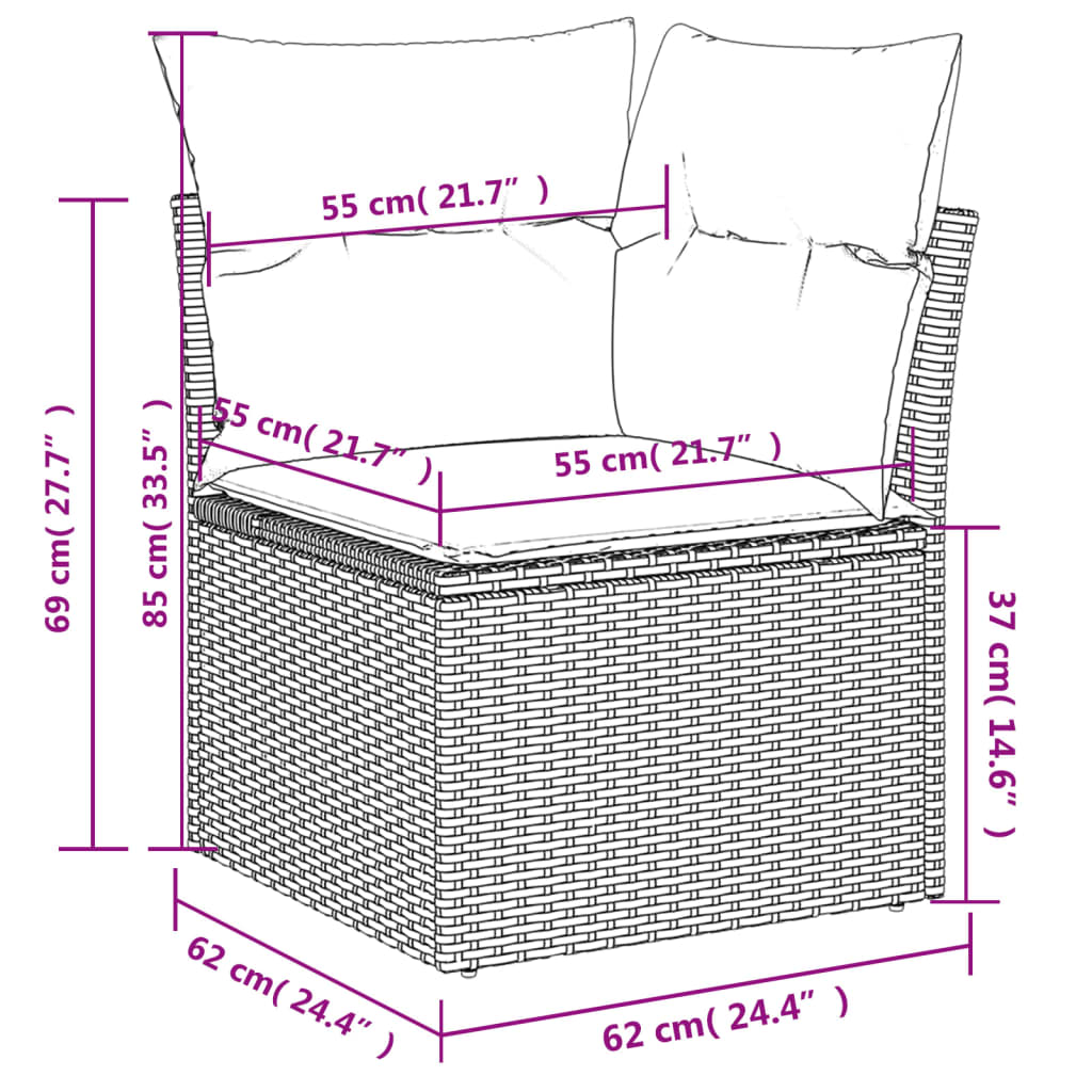 Set mobilier de grădină cu perne, 10 piese, gri, poliratan - Lando