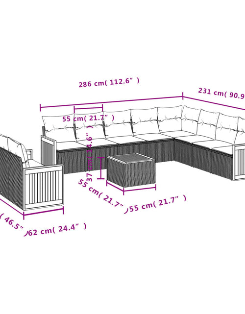Încărcați imaginea în vizualizatorul Galerie, Set canapele de grădină cu perne, 11 piese, negru, poliratan
