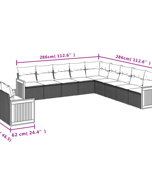 Încărcați imaginea în vizualizatorul Galerie, Set canapele de grădină cu perne, 11 piese, negru, poliratan
