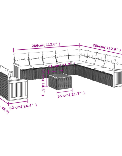 Încărcați imaginea în vizualizatorul Galerie, Set canapele de grădină, 12 piese, cu perne, negru, poliratan
