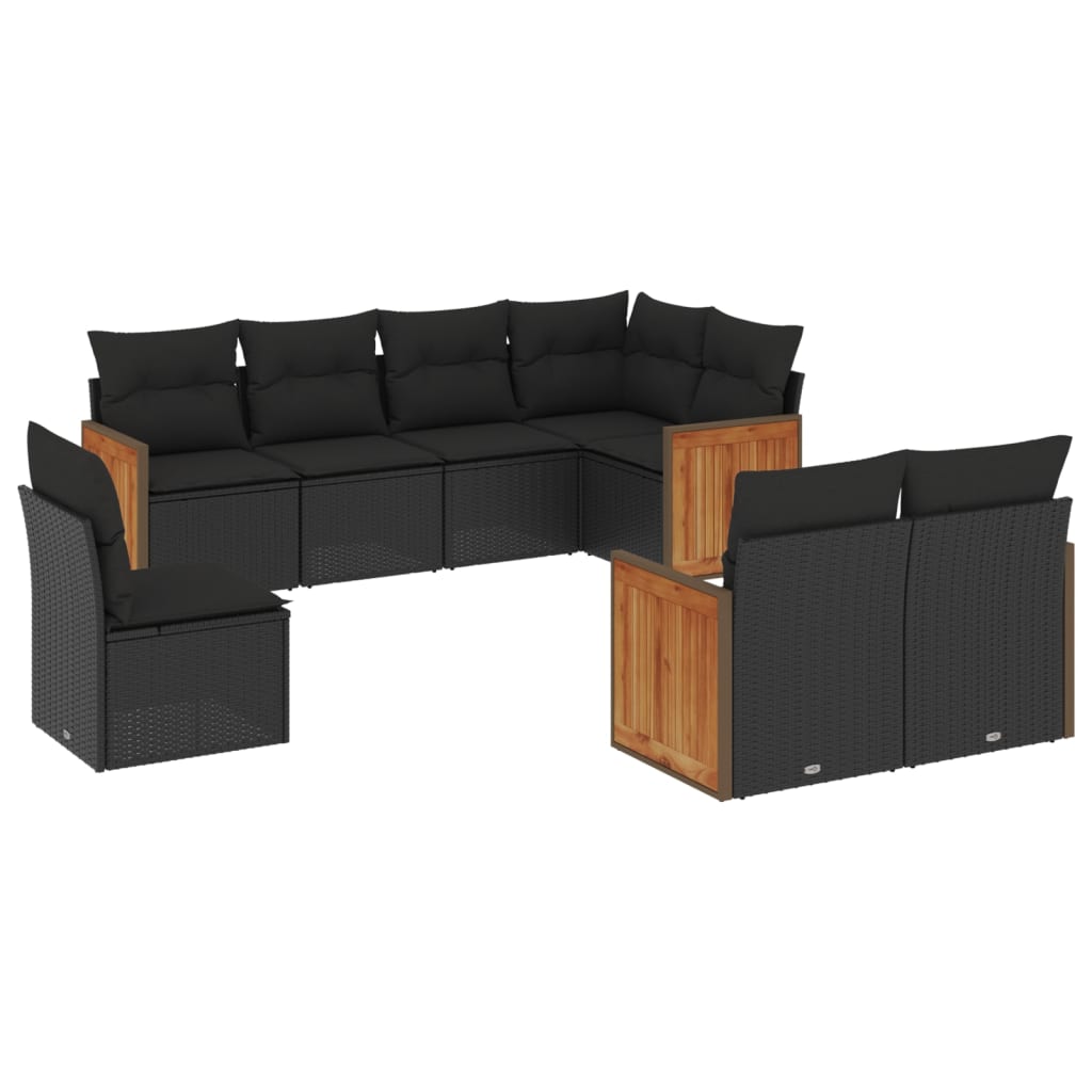 Set mobilier de grădină cu perne, 8 piese, negru, poliratan