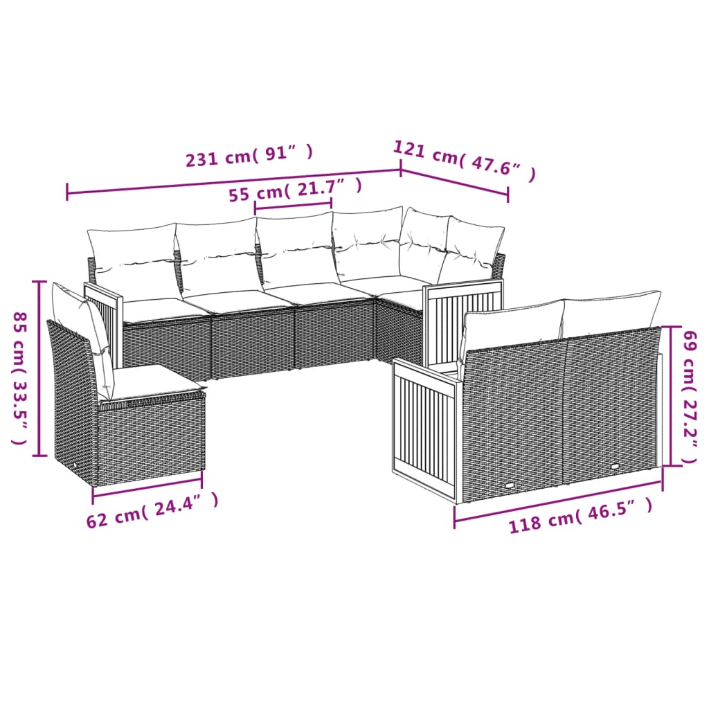 Set canapele de grădină cu perne, 8 piese, gri, poliratan