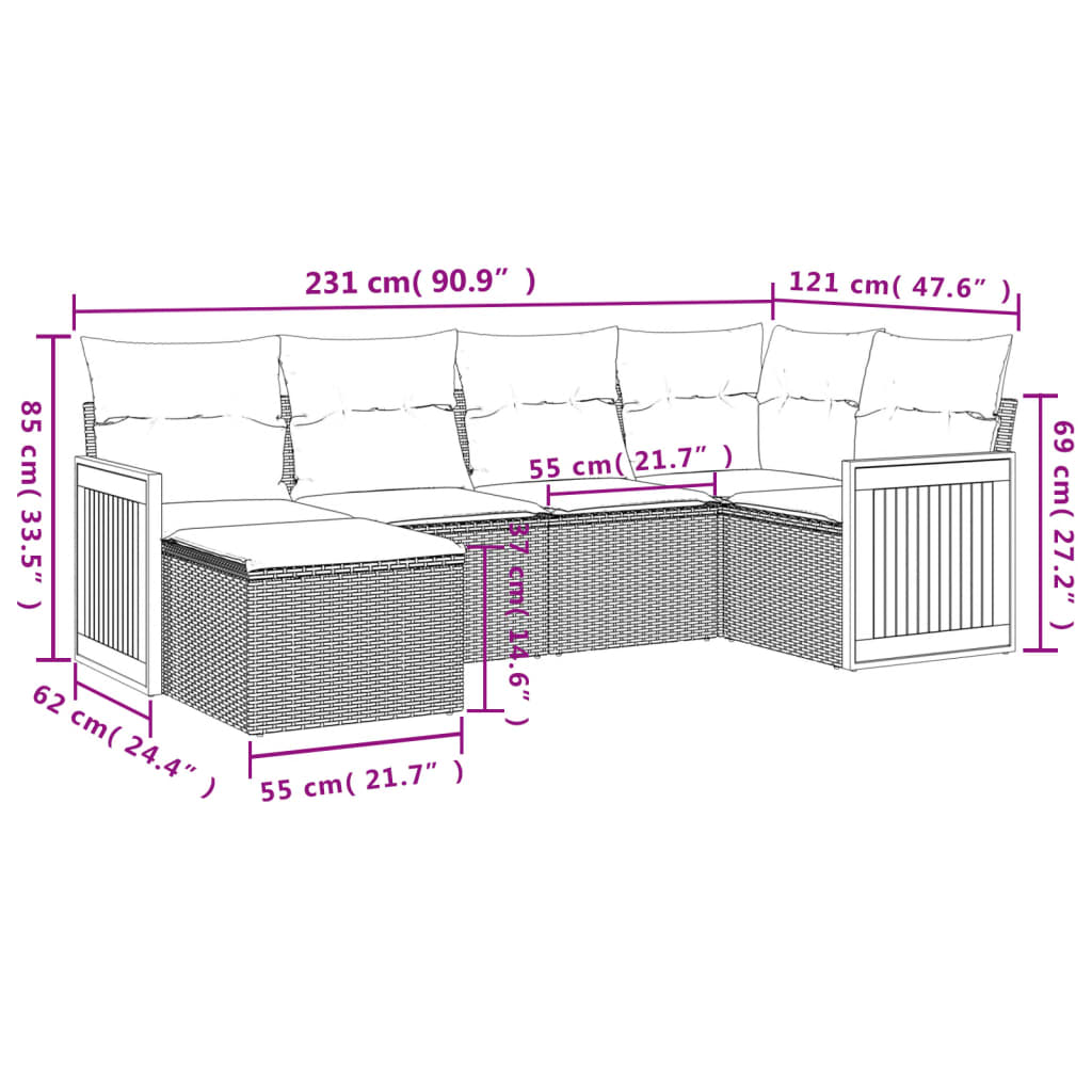 Set canapele de grădină cu perne, 6 piese, bej, poliratan