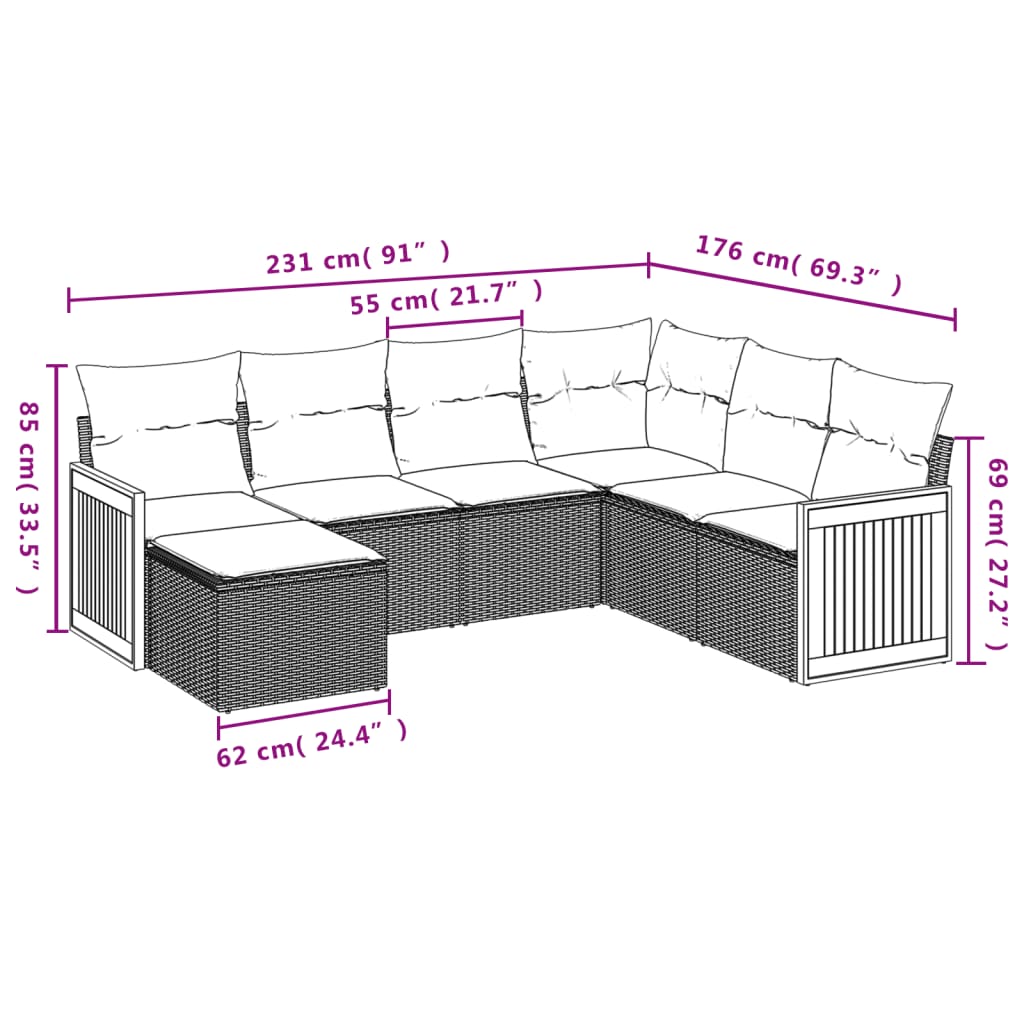 Set canapele de grădină, 7 piese, cu perne, bej, poliratan