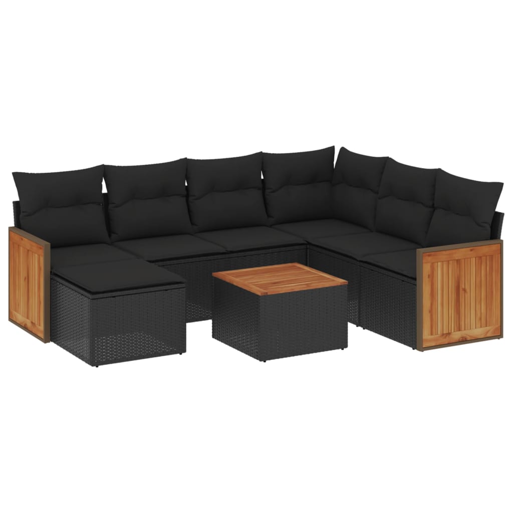 Set mobilier de grădină cu perne, 8 piese, negru, poliratan