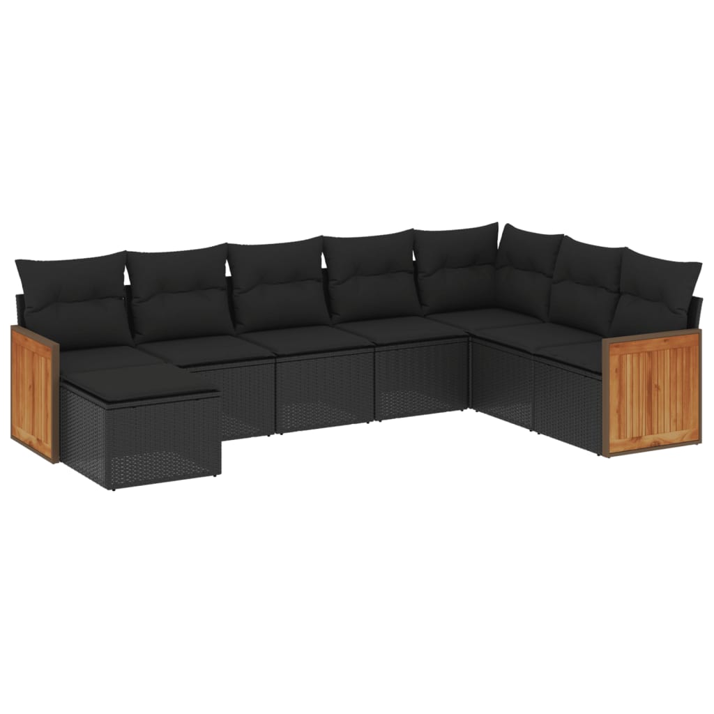 Set mobilier de grădină cu perne, 8 piese, negru, poliratan