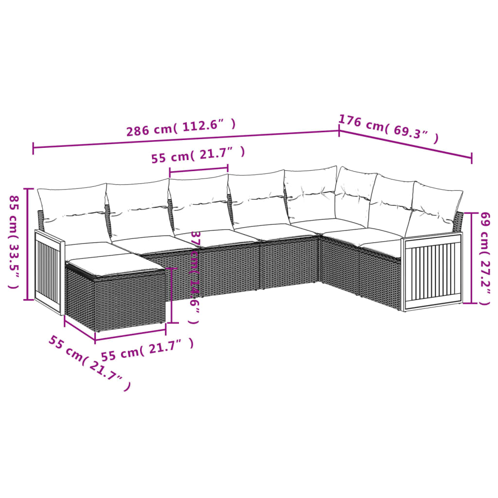 Set mobilier de grădină cu perne, 8 piese, negru, poliratan