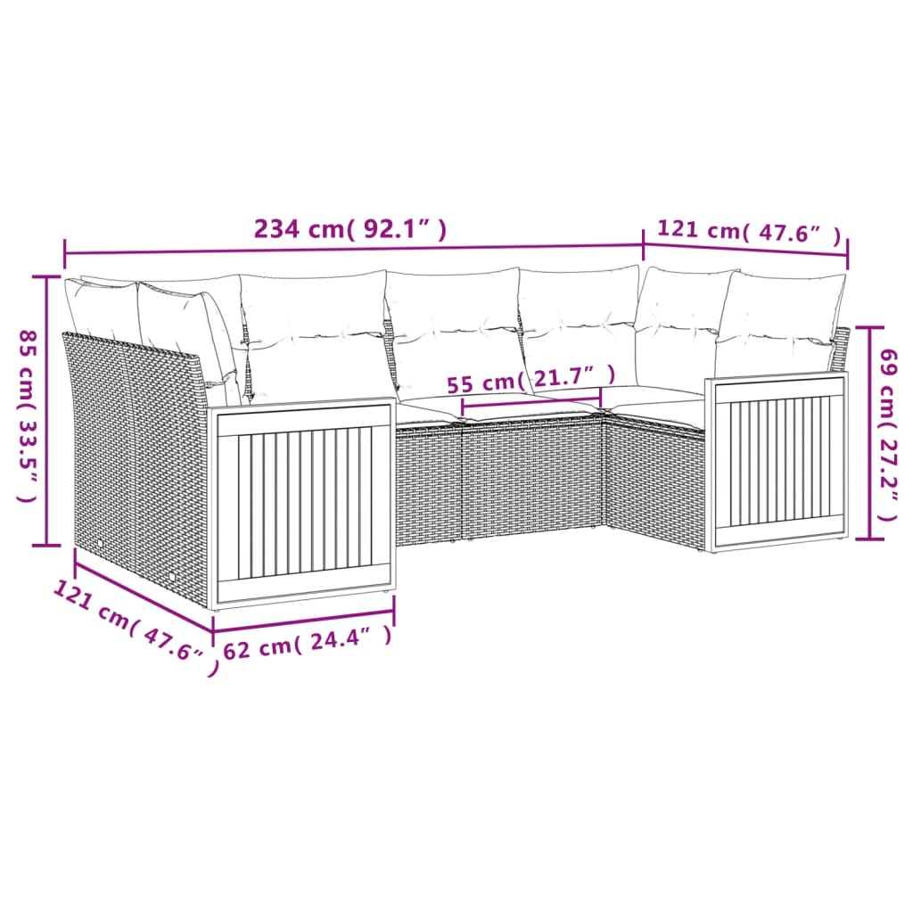 Set canapele de grădină cu perne, 6 piese, bej, poliratan